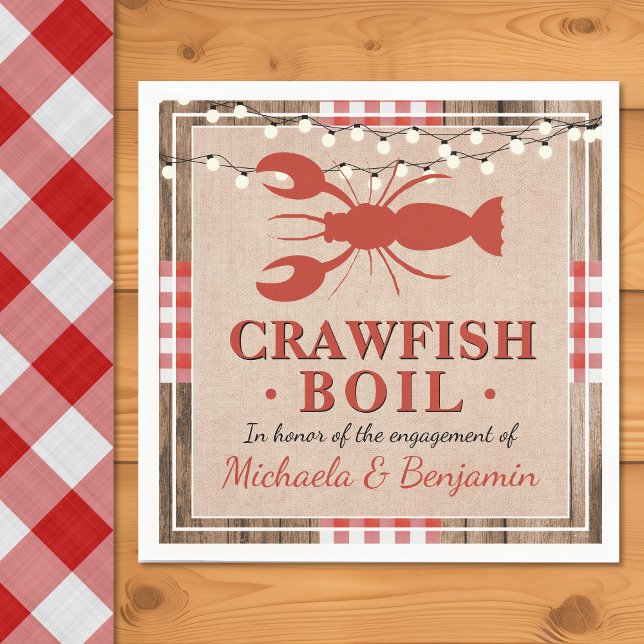 Crawfish Boil Lobster Engagement Party Rustic Napkin (Crawfish Boil Lobster Engagement Party Rustic Napkins)
