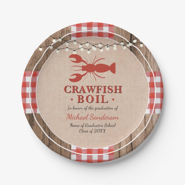 Crawfish Boil Lobster Graduation Party Rustic Paper Plate (Front)