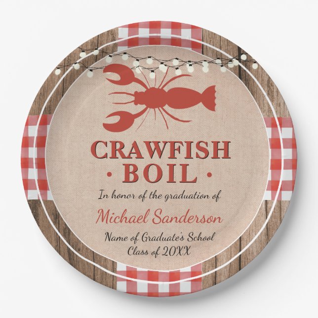 Crawfish Boil Lobster Graduation Party Rustic Paper Plate (Front)