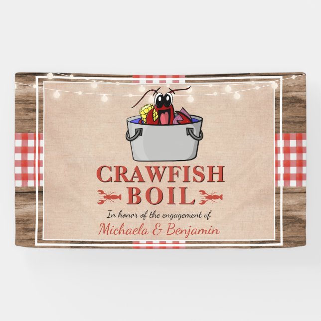 Crawfish Boil Lobster Rustic Engagement Party Banner (Horizontal)