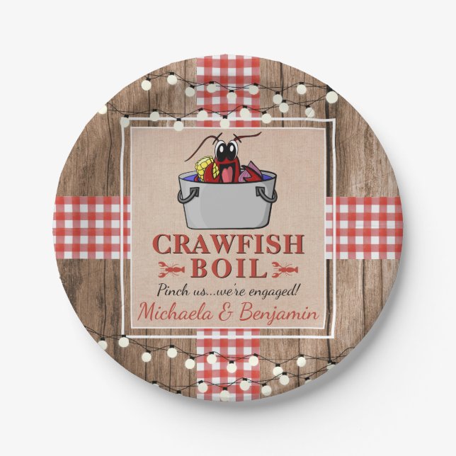 Crawfish Boil Lobster Rustic Engagement Party Paper Plate (Front)