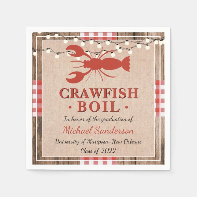 Crawfish Boil Lobster Rustic Graduation Party Napkin (Front)