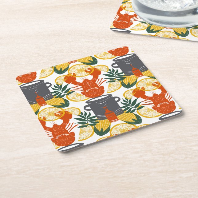 Crawfish Boil Party –Cajun Seafood Celebration Square Paper Coaster (Angled)