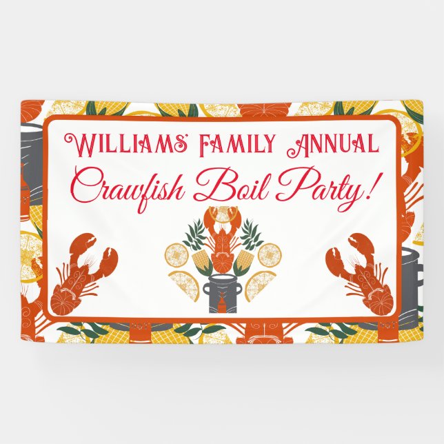 Crawfish Boil Party–Summer Seafood Cookout Banner (Horizontal)