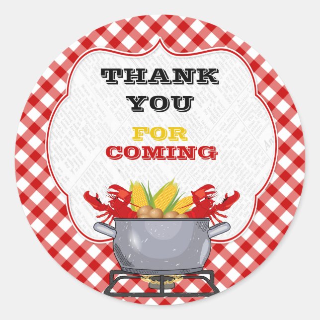 Crawfish Boil Pot Red Chequered Gingham Classic Round Sticker (Front)