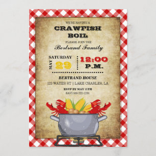 Crawfish Boil Pot Red Chequered Gingham Invitation