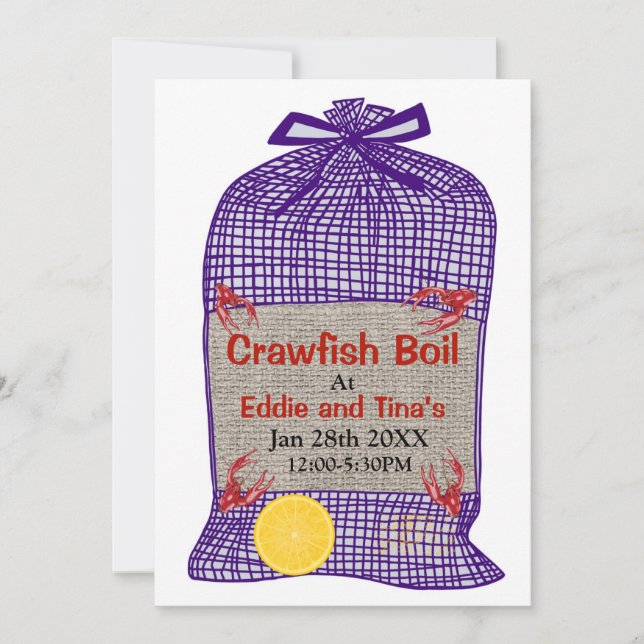 Crawfish Boil Purple Sack Invitation (Front)