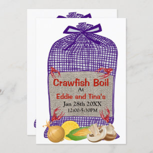 Crawfish Boil Purple Sack Invitation