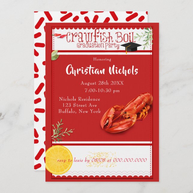 Crawfish Boil Red Graduation Party Invitation (Front/Back)