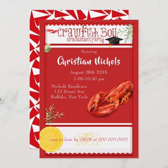 Crawfish Boil Red Graduation Party Invitation (Front/Back)