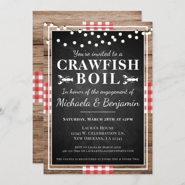 Crawfish Boil Rustic Engagement Party Invitation (Front/Back)