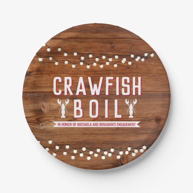 Crawfish Boil Rustic Engagement Party Paper Plate (Front)