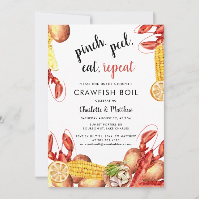 Crawfish Boil Script Engagement Party Invitation (Front)