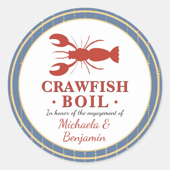 Crawfish Boil Seafood Blue Engagement Party Classic Round Sticker (Front)