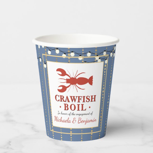 Crawfish Boil Seafood Blue Engagement Party Paper Cups (Front)