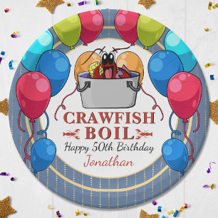 Crawfish Boil Seafood Blue Gold Birthday Party Paper Plate