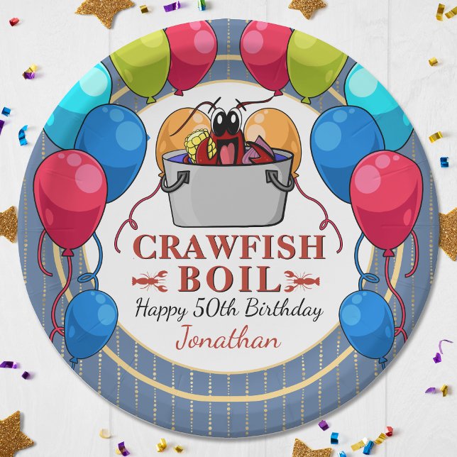 Crawfish Boil Seafood Blue Gold Birthday Party Paper Plate (Crawfish Boil Seafood Blue Gold Birthday Party Paper Plates! Perfect for a birthday of any age!)