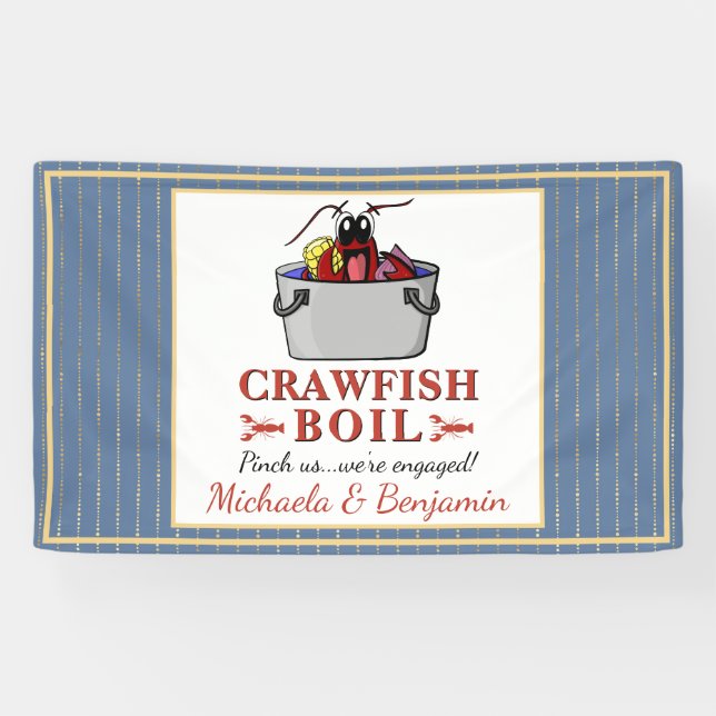 Crawfish Boil Seafood Blue Gold Engagement Party Banner (Horizontal)