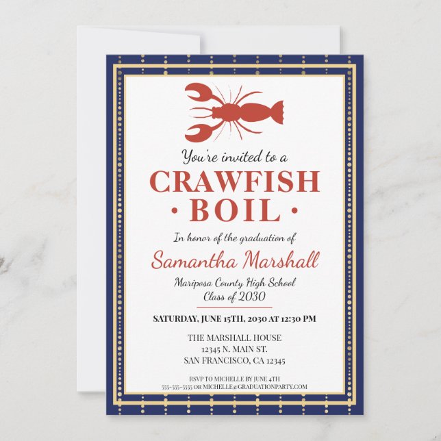 Crawfish Boil Seafood Blue School Graduation Party Invitation (Front)