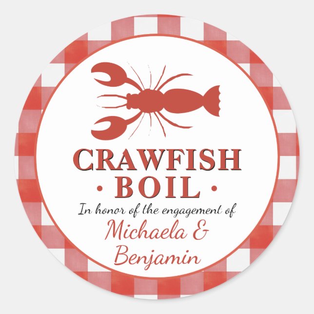 Crawfish Boil Seafood Party Red Picnic Engagement Classic Round Sticker (Front)