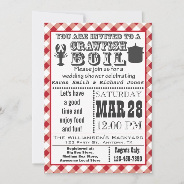 Crawfish Boil Wedding Shower Party Invitation 2 (Front)