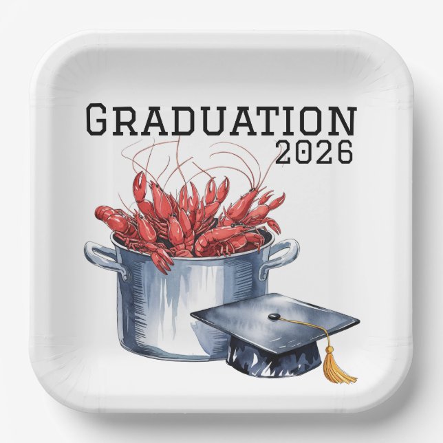 Crawfish & Caps: A Boiled Graduation Celebration  Paper Plate (Front)