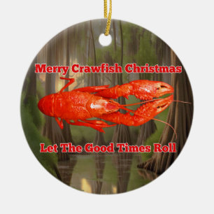 Crawfish Christmas Card Ceramic Ornament