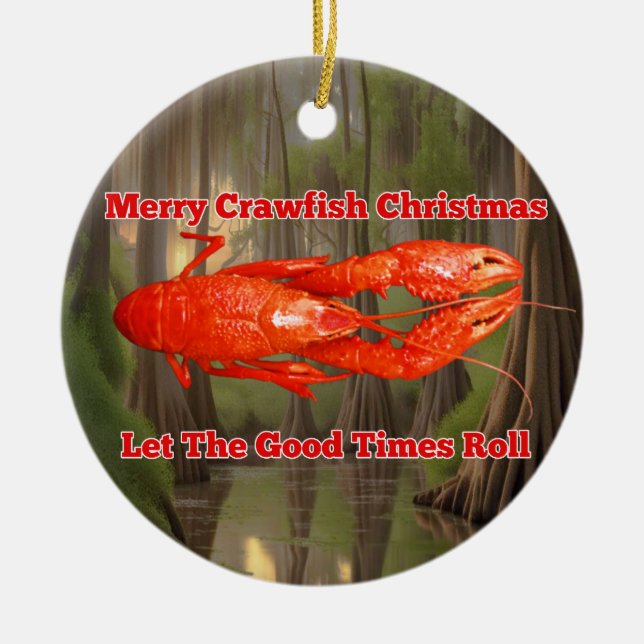 Crawfish Christmas Card Ceramic Ornament (Front)