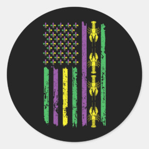 Crawfish Flag Louisiana Beads Mardi Festival Mardi Classic Round Sticker