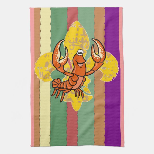 Crawfish Fleur De Lis Tea Towel (Vertical)