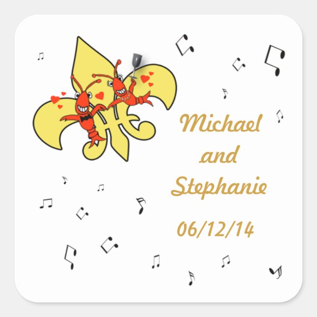 Crawfish in Love Fleur de Lis Stickers (Front)