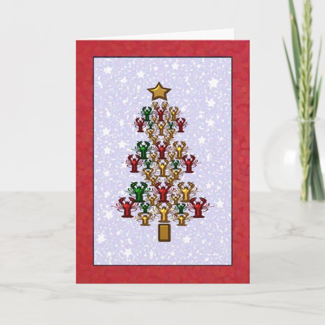 Crawfish Lobster Christmas Tree Stars Holiday Card (Front)