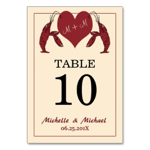 Crawfish Lobster Heart Party Table Number Card