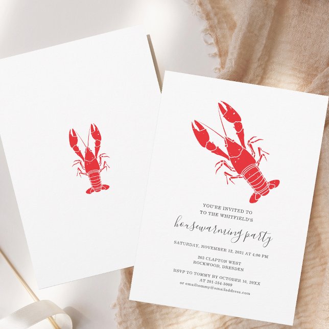 Crawfish Modern Housewarming Party Announcement (Housewarming Party Lobster Boil Invitation)