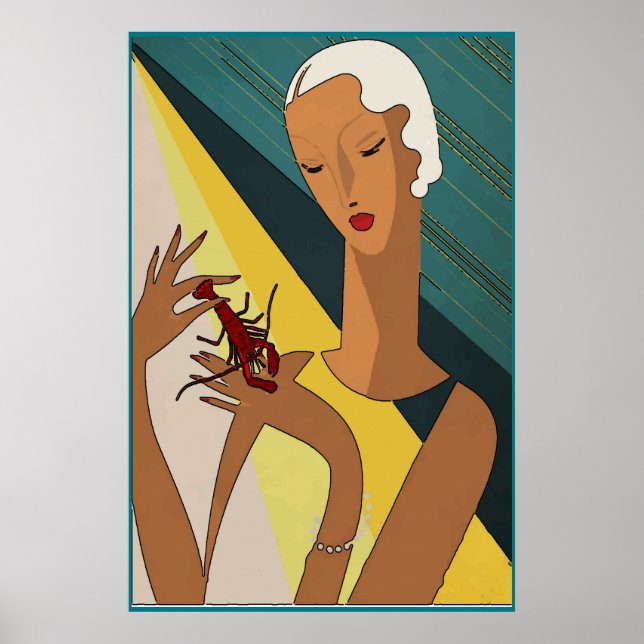 Crawfish Pinch Tail Art Deco Poster (Front)
