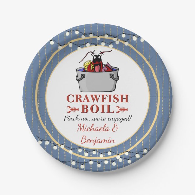 Crawfish Seafood Boil Blue Party or Engagement Paper Plate (Front)