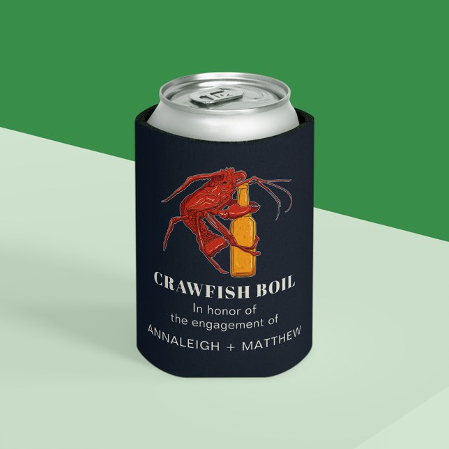 Crawfish Seafood Boil Engagement Party Can Cooler (Crawfish Boil Engagement Navy Blue Party Can Cooler)
