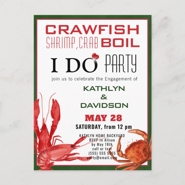 Crawfish Seafood Boil Engagement Photo Invitation Postcard (Front)