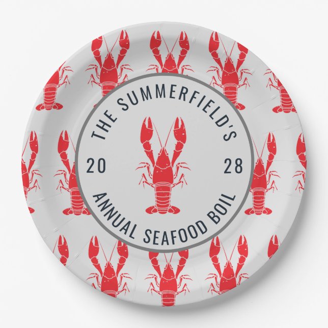 Crawfish Seafood Boil Summer Lobster Family Party Paper Plate (Front)