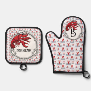Crawfish Seafood Cajun THEME Oven Mitt & Pot Holder Set