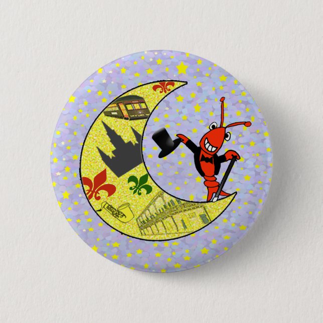 Crawfish Top Hat Crescent Moon 6 Cm Round Badge (Front)