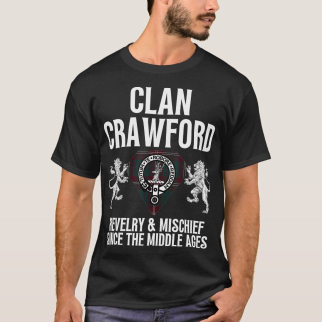 Crawford Clan Scottish Name Coat Of Arms Tartan Fa T-Shirt (Front)