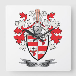 Crawford Family Crest Coat of Arms Square Wall Clock