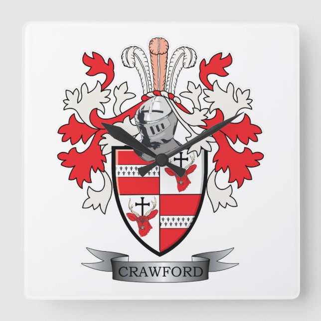 Crawford Family Crest Coat of Arms Square Wall Clock (Front)