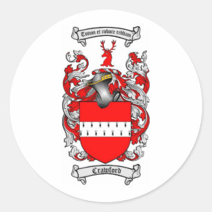 CRAWFORD FAMILY CREST -  CRAWFORD COAT OF ARMS CLASSIC ROUND STICKER