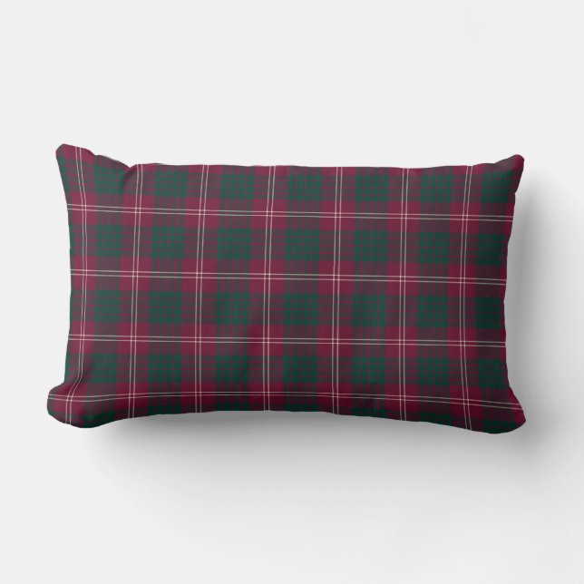 Crawford Family Maroon and Green Tartan Lumbar Cushion (Front)