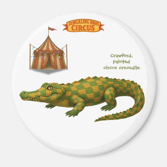 Crawford, painted circus crocodile magnet (Front)