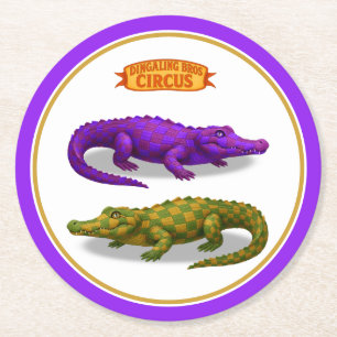 Crawford, painted circus crocodile round paper coaster