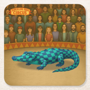 Crawford, painted circus crocodile square paper coaster