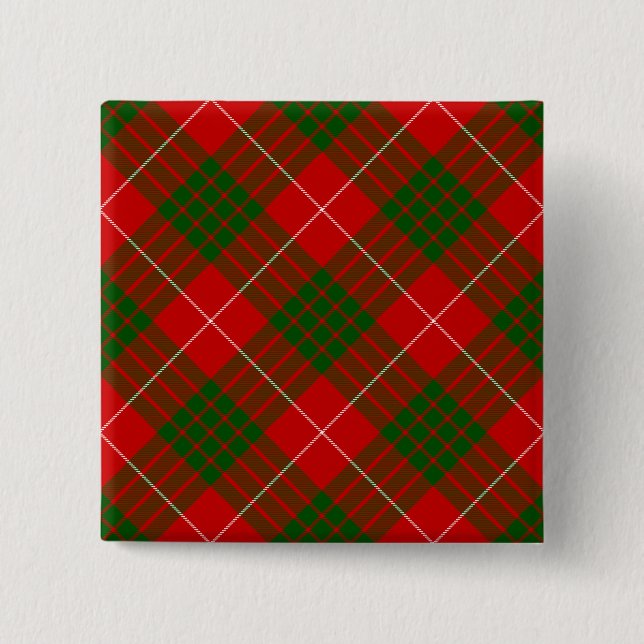 Crawford tartan red green plaid 15 cm square badge (Front)